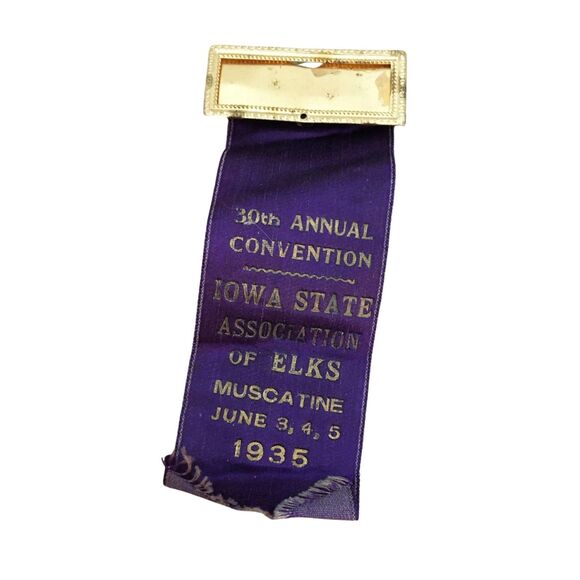 Vintage 1935 Iowa Elks Convention Ribbon - 30th Annual, Muscatine - Picture 1 of 2